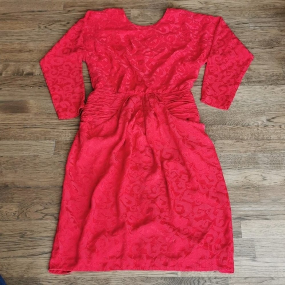 Vintage 80s Adrianna Papell Red 100% Silk Dress 10